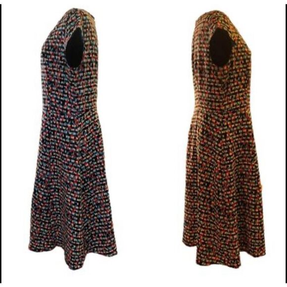Black Label by Evan Picone A Line Multicolor Geo Print Dress with Cap Sleeves Sz - Picture 3 of 13